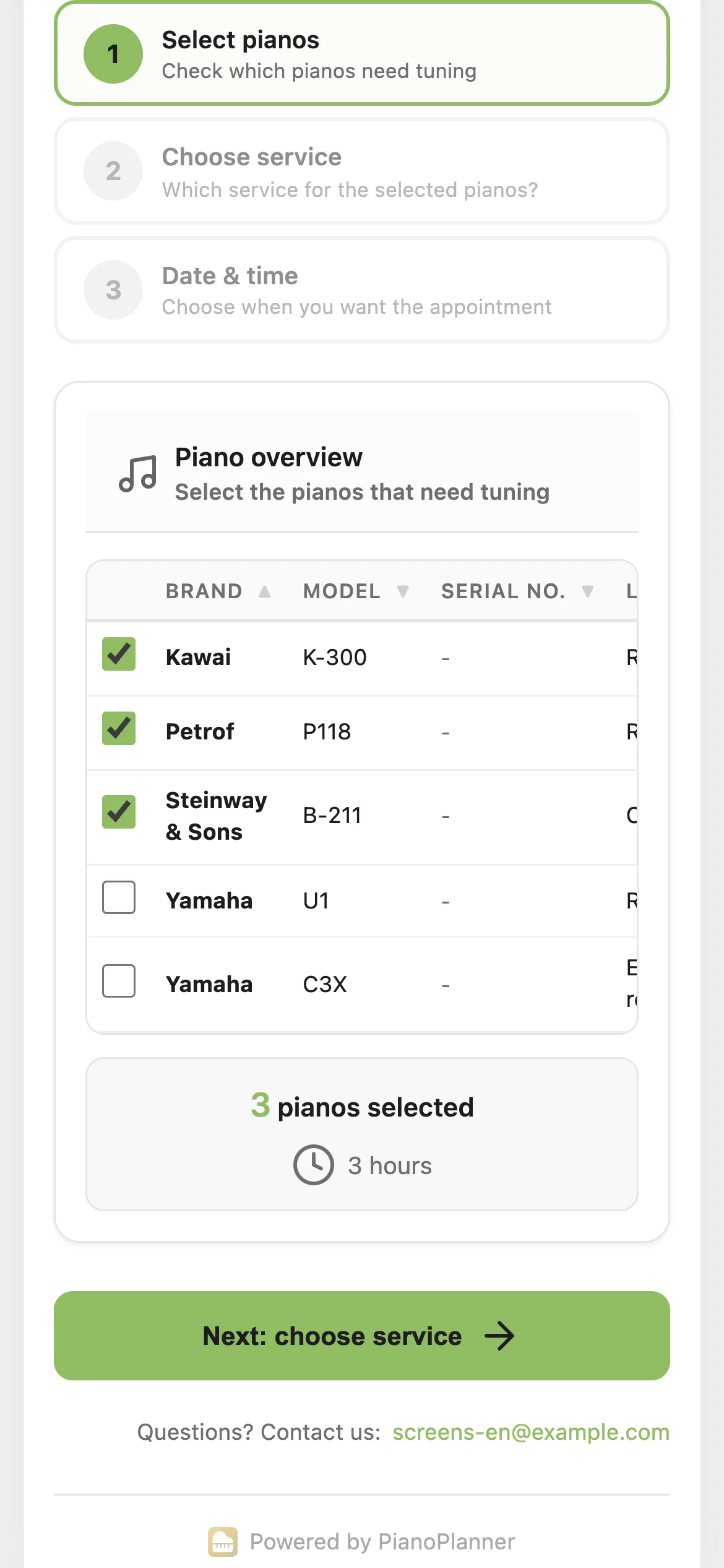 Music school — select instruments