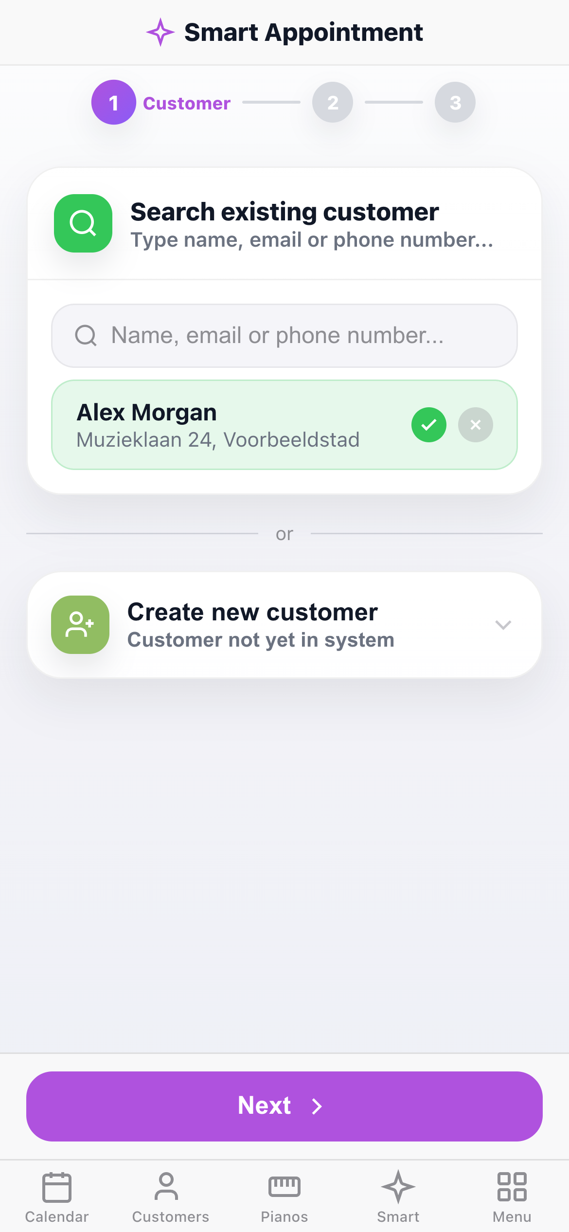 Smart appointment: choose a customer